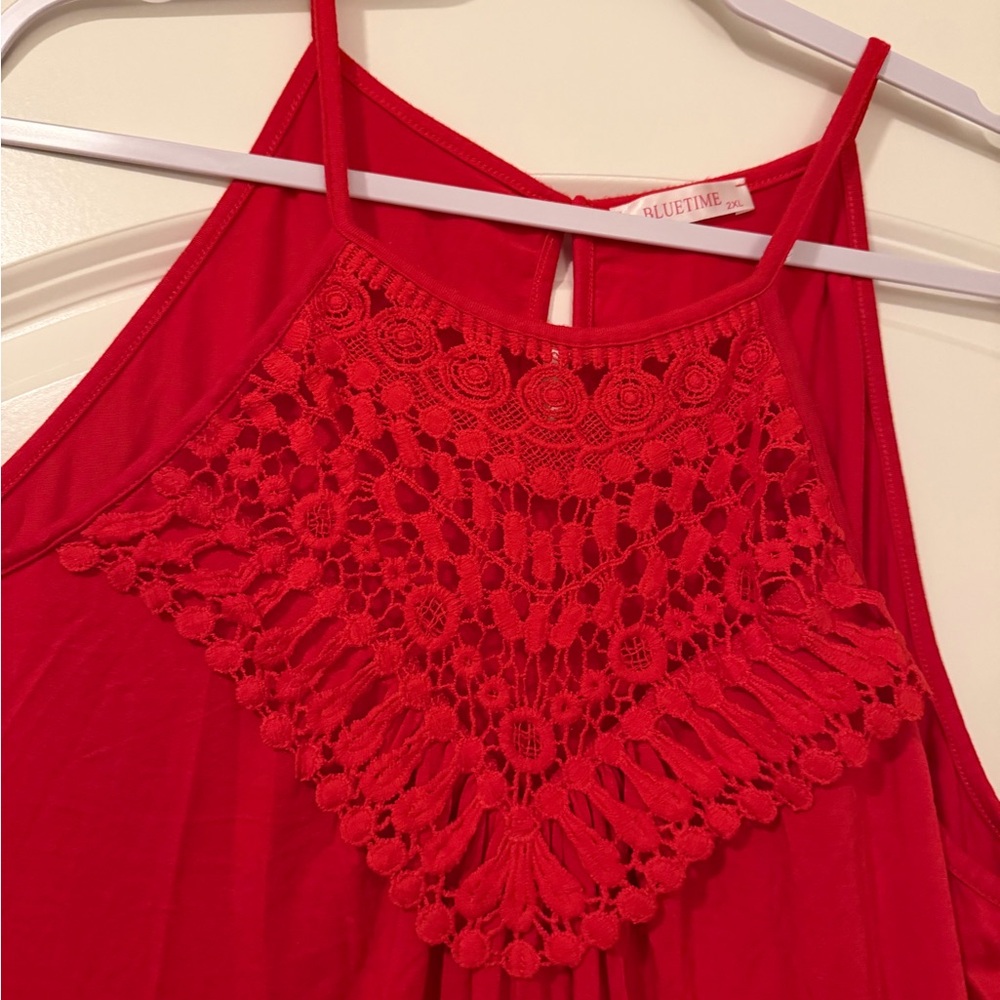 Bright Red Crochet-Front Women's Halter Camisole - Picture 3 of 4